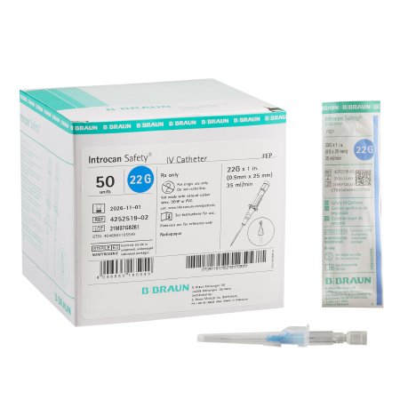 B. Braun Peripheral IV Catheter Introcan Safety® 22 Gauge 1 Inch Sliding Safety Needle - Each - 4252519-02-EA
