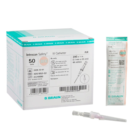B. Braun Peripheral IV Catheter Introcan Safety® 20 Gauge 1 Inch Sliding Safety Needle - Each - 4251652-02-EA