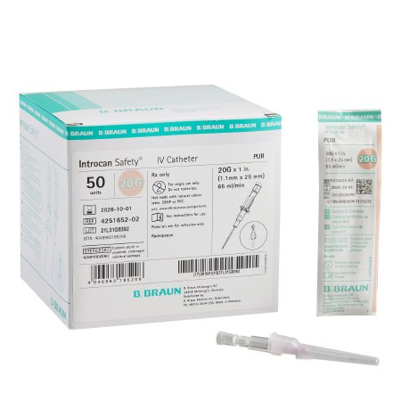 B. Braun Peripheral IV Catheter Introcan Safety® 20 Gauge 1 Inch Sliding Safety Needle - Case of 200 - 4251652-02-CS