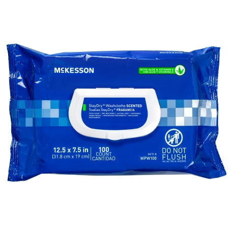 McKesson Personal Wipe StayDry® Soft Pack Aloe / Vitamin E Scented 100 Count - Case of 6 - WPW100-CS