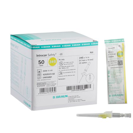 B. Braun Peripheral IV Catheter Introcan Safety® 24 Gauge 0.75 Inch Sliding Safety Needle - Box of 50 - 4253523-02-BX