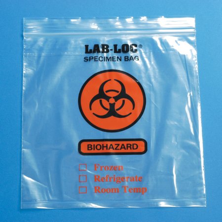Elkay Plastics Specimen Transport Bag with Document Pouch Lab-Loc® 8 X 10 Inch Zip Closure Biohazard Symbol / Storage Instructions NonSterile - Case of 1000 - LAB20810-CS