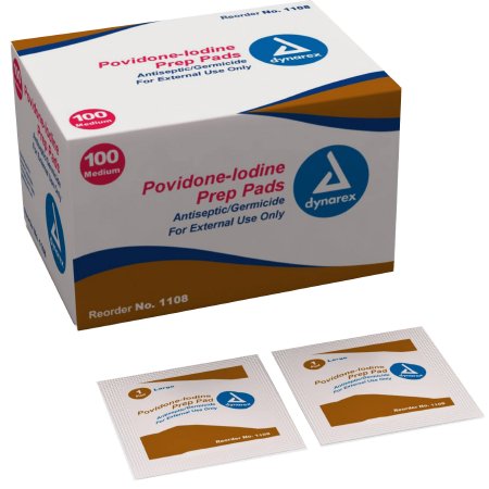 Dynarex PVP Prep Pad Dynarex® 10% Strength Povidone-Iodine Individual Packet Medium NonSterile - Case of 1000 - 1108-CS