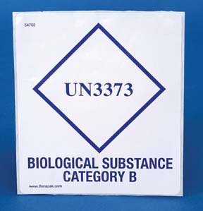 Fisher Scientific Pre-Printed Label Therapak™ Laboratory Use Blue / White Paper UN3373 Biological Substance Category B Blue Shipping Lab/Specimen 3-1/2 X 5 Inch - Pack of 1 - 22130067-PK