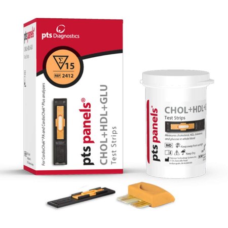 PTS Diagnostics Reagent Test Strip PTS Panels® Cardiac / Lipids / General Chemistry High-Density Lipoprotein (HDL), Glucose, TC / HDL Ratio For Cardiochek PA Analyzer 15 Strips - VL/1 - 2412-VL