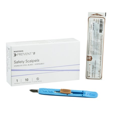 McKesson Safety Scalpel McKesson Prevent® B No. 10 Stainless Steel / Plastic Sensory Grip Handle Sterile Disposable - Box of 10 - 16-63210-BX