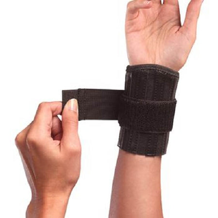 Patterson Medical Supply Wrist Support Mueller® Wraparound Fabric / Steel Left or Right Hand Black One Size Fits Most - Each - 55115301-EA