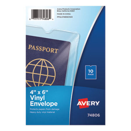 Avery® Top-Load Clear Vinyl Envelopes w/Thumb Notch, 4 x 6, Clear, 10/Pack - Pack of 1 - AVE-74806-PK