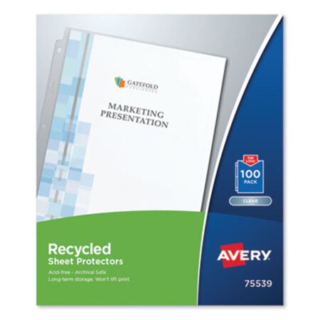Avery® Top-Load Recycled Polypropylene Sheet Protector, Clear, 100/Box - Box of 1 - AVE-75539-BX