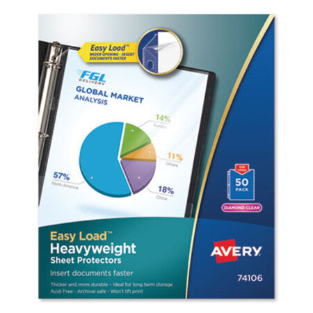 Avery® Top-Load Poly Sheet Protectors, Heavy Gauge, Letter, Diamond Clear, 50/Box - Box of 1 - AVE-74106-BX