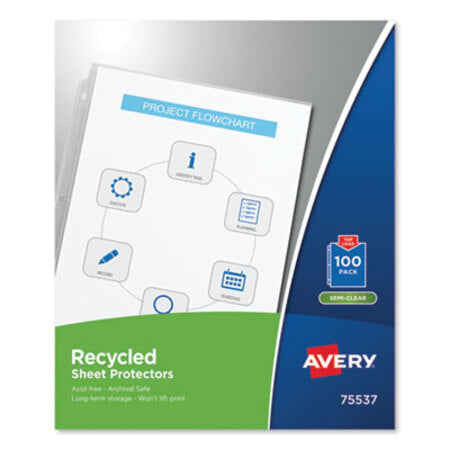 Avery® Top-Load Recycled Polypropylene Sheet Protector, Semi-Clear, 100/Box - Box of 1 - AVE-75537-BX