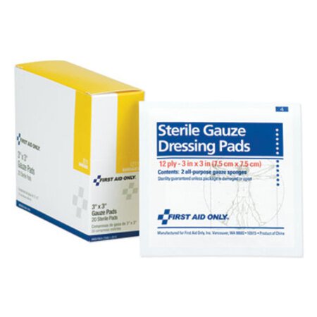 First Aid Only™ Gauze Dressing Pads, Sterile, 3 x 3, 10 Dual-Pads/Box - Box of 1 - FAO-I211-BX