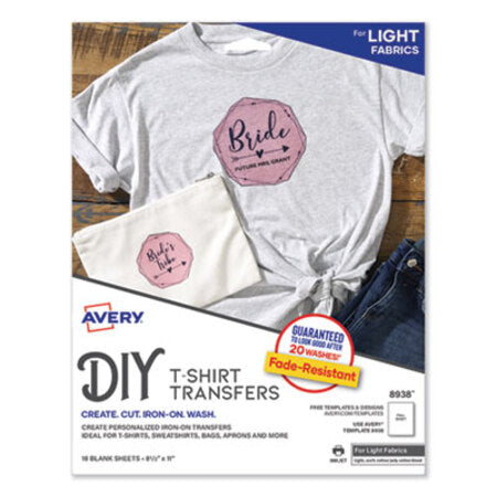 Avery® Fabric Transfers, 8.5 x 11, White, 18/Pack - Pack of 1 - AVE-8938-PK