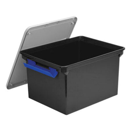 Storex Portable File Tote with Locking Handles, Letter/Legal Files, 18.5" x 14.25" x 10.88", Black/Silver - Each - STX-61543U01C-EA