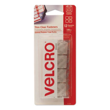 Velcro® Brand Sticky-Back Fasteners, Removable Adhesive, 0.88" x 0.88", Clear, 12/Pack - Pack of 1 - VEK-91330-PK