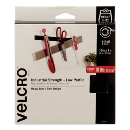 Velcro® Brand Low-Profile Industrial-Strength Heavy-Duty Fasteners, 1" x 10 ft, Black - Roll of 1 - VEK-91100-RL