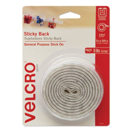 Velcro® Brand Sticky-Back Fasteners with Dispenser, Removable Adhesive, 0.75" x 5 ft, White - Roll of 1 - VEK-90087-RL