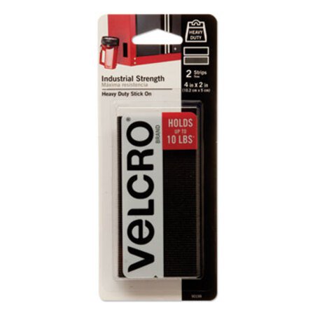 Velcro® Brand Industrial-Strength Heavy-Duty Fasteners, 2" x 4", Black, 2/Pack - Pack of 1 - VEK-90199-PK