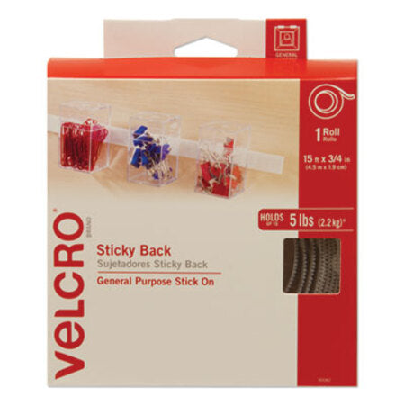 Velcro® Brand Sticky-Back Fasteners with Dispenser, Removable Adhesive, 0.75" x 15 ft, White - Roll of 1 - VEK-90082-RL