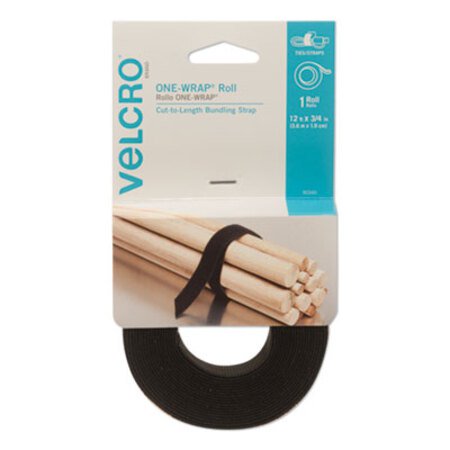 Velcro® Brand ONE-WRAP Pre-Cut Standard Ties, 0.75" x 12", Black - Roll of 1 - VEK-90340-RL