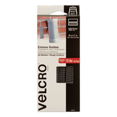 Velcro® Brand Heavy-Duty Fasteners, Extreme Outdoor Performance. 1" x 4", Titanium, 10/Pack - Pack of 1 - VEK-90812-PK