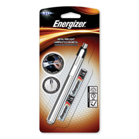 Energizer® LED Pen Light, 2 AAA Batteries (Included), Silver/Black - Each - EVE-PLED23AEH-EA