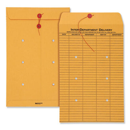 Quality Park™ Brown Kraft String/Button Interoffice Envelope, #98, One-Sided Five-Column Format, 31-Entries, 10 x 15, Brown Kraft, 100/CT - CT/1 - QUA-63564-CT