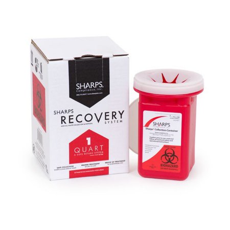 Sharps Compliance Mailback Sharps Container Sharps Recovery System™ Red Base 4-1/2 L X 4-1/2 W X 7 H Inch Vertical Entry 0.25 Gallon - Each - 10100-012-EA
