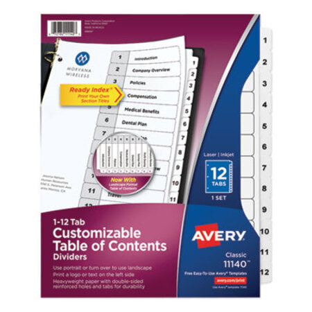 Avery® Customizable TOC Ready Index Black and White Dividers, 12-Tab, 1 to 12, 11 x 8.5, 1 Set - ST/1 - AVE-11140-ST
