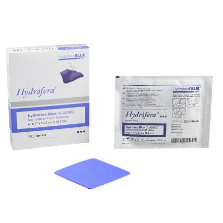 Hydrofera Antibacterial Foam Dressing Hydrofera BLUE® Classic 4 X 4 Inch Without Border Without Film Backing Nonadhesive Square Sterile - Box of 10 - HB4414-BX