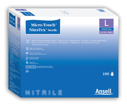 Ansell Exam Glove Micro-Touch® Large Sterile Pair Nitrile Extended Cuff Length Textured Fingertips Blue Chemo Tested - Case of 4 - 6034153-CS