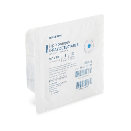McKesson Surgical Laparotomy Sponge McKesson X-Ray Detectable Cotton 18 X 18 Inch 5 Count Hard Pack Sterile - Pack of 5 - 16-2118182-PK