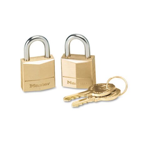 Master Lock® Three-Pin Brass Tumbler Locks, 0.75" Wide, 2 Locks and 2 Keys, 2/Pack - Pack of 1 - MLK-120T-PK