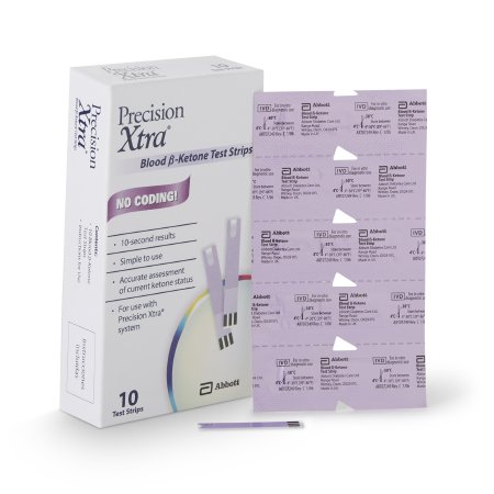 Abbott Blood Glucose and Ketone Test Strips Precision Xtra® 10 Strips per Pack - Box of 10 - 57599074501-BX