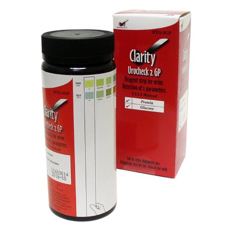 Clarity Diagnostics Reagent Test Strip Clarity® Glucose, Protein For Clarity Urocheck Urinalysis Meter 100 per Bottle - Box of 1 - DTG-2GP-BX