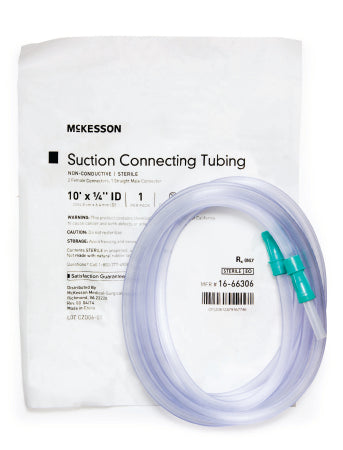 McKesson Suction Connector Tubing McKesson 10 Foot Length 0.25 Inch I.D. Sterile Female / Male Connector Clear Ribbed OT Surface PVC - Each - 16-66306-EA