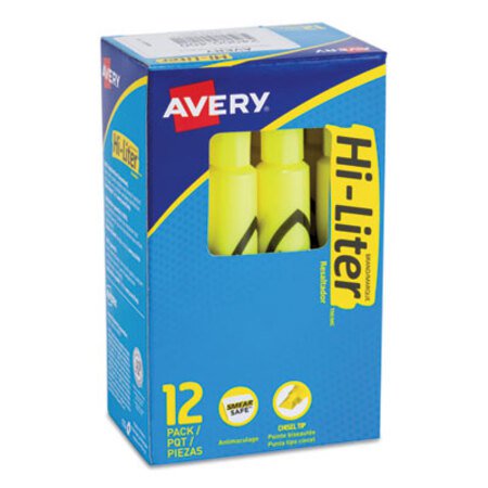 Avery® HI-LITER Desk-Style Highlighters, Fluorescent Yellow Ink, Chisel Tip, Yellow/Black Barrel, Dozen - DZ/1 - AVE-24000-DZ