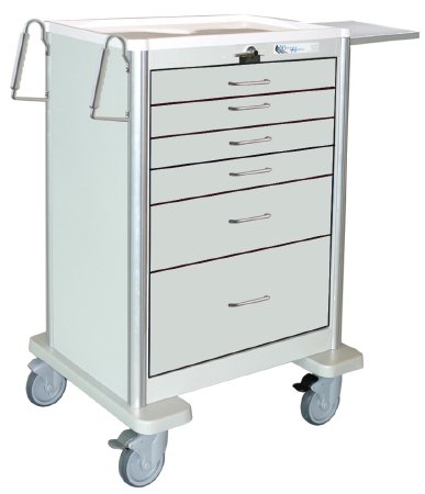 Waterloo Industries Treatment Cart Aluminum 24.25 X 31.5 X 41.75 Inch Light Gray / Red 22.25 X 16.75 Inch Drawer, Four 3 Inch, One 6 Inch, One 9 Inch - Each - UTGLA-333369-RED-EA