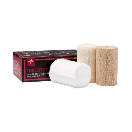 Medline 3 Layer Compression Bandage System ThreeFlex® Multiple Sizes Self-Adherent / Tape Closure Tan / White NonSterile Low Compression - Case of 8 - MSC4300-CS