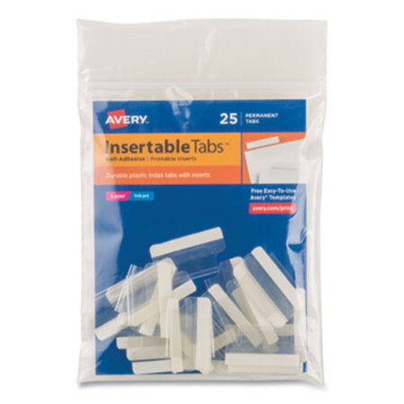 Avery® Insertable Index Tabs with Printable Inserts, 1/5-Cut, Clear, 1" Wide, 25/Pack - Pack of 1 - AVE-16221-PK