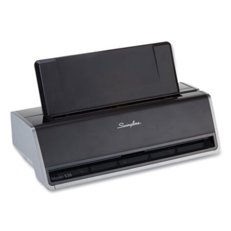 Swingline® 28-Sheet Commercial Electric Three-Hole Punch, 9/32" Holes, Black/Silver - Each - SWI-74535-EA