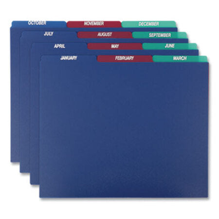 Pendaflex® Poly Top Tab File Guides, 1/3-Cut Top Tab, January to December, 8.5 x 11, Assorted Colors, 12/Set - ST/1 - PFX-40144-ST