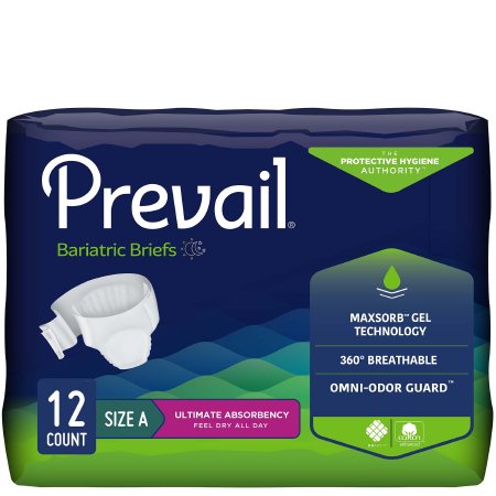 First Quality Unisex Adult Incontinence Brief Prevail® Bariatric Size A Disposable Heavy Absorbency - Bag of 12 - PV-017-BG