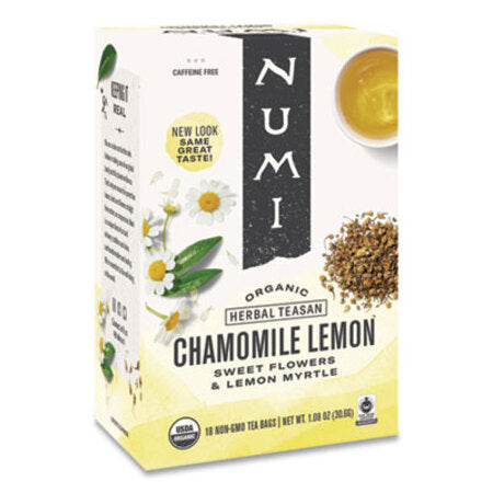 Numi® Organic Teas and Teasans, 1.8 oz, Chamomile Lemon, 18/Box - Box of 1 - NUM-10150-BX