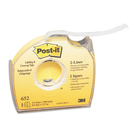 Post-it® Labeling and Cover-Up Tape, Non-Refillable, Clear Applicator, 0.33" x 700" - Roll of 1 - MMM-652-RL