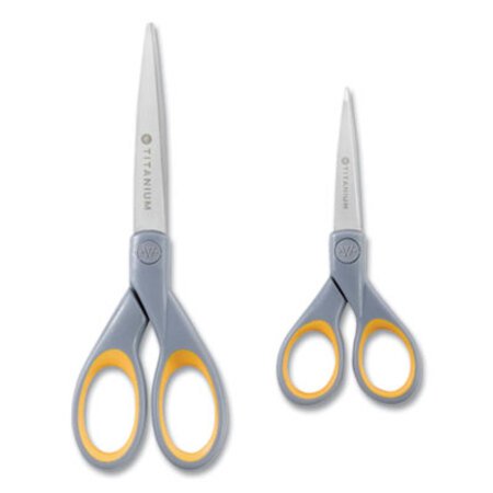 Westcott® Titanium Bonded Scissors, 5" and 7" Long, 2.25" and 3.5" Cut Lengths, Gray/Yellow Straight Handles, 2/Pack - Pack of 1 - ACM-13824-PK