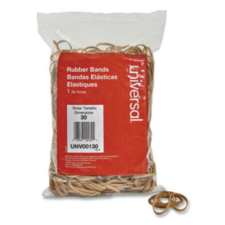 Universal® Rubber Bands, Size 30, 0.04" Gauge, Beige, 1 lb Box, 1,100/Pack - Pack of 1 - UNV-00130-PK