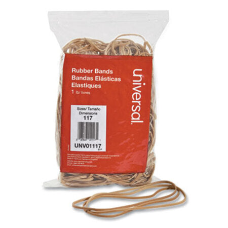 Universal® Rubber Bands, Size 117, 0.06" Gauge, Beige, 1 lb Box, 210/Pack - Pack of 1 - UNV-01117-PK