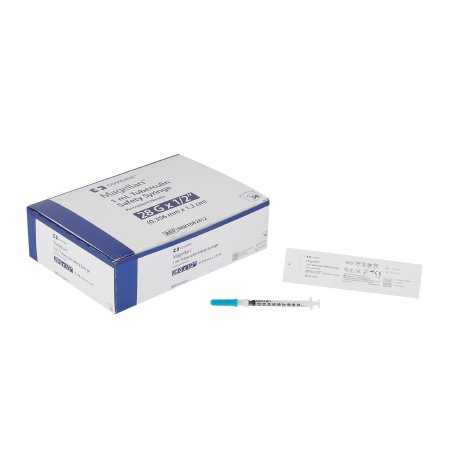 Cardinal Safety Tuberculin Syringe with Needle Magellan™ 1 mL 1/2 Inch 28 Gauge Sliding Safety Needle Regular Wall - Box of 50 - 8881882812-BX