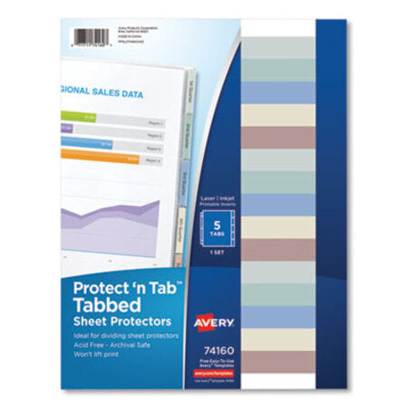 Avery® Protect 'n Tab Top-Load Clear Sheet Protectors w/Five Tabs, Letter - ST/1 - AVE-74160-ST